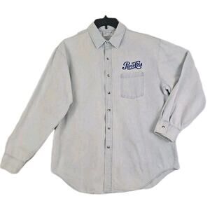 Vintage Crystal Springs ~Men's Size L~ Light Wash Blue Denim Shirt "Pepsi-Cola".